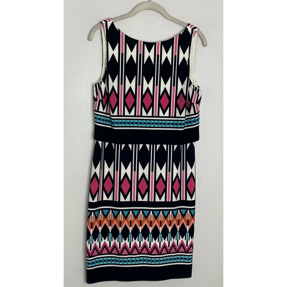 New Eliza J Pink Black Geometric Print Sheath Popover Layered Dress Size 6 O4 - Picture 2 of 6
